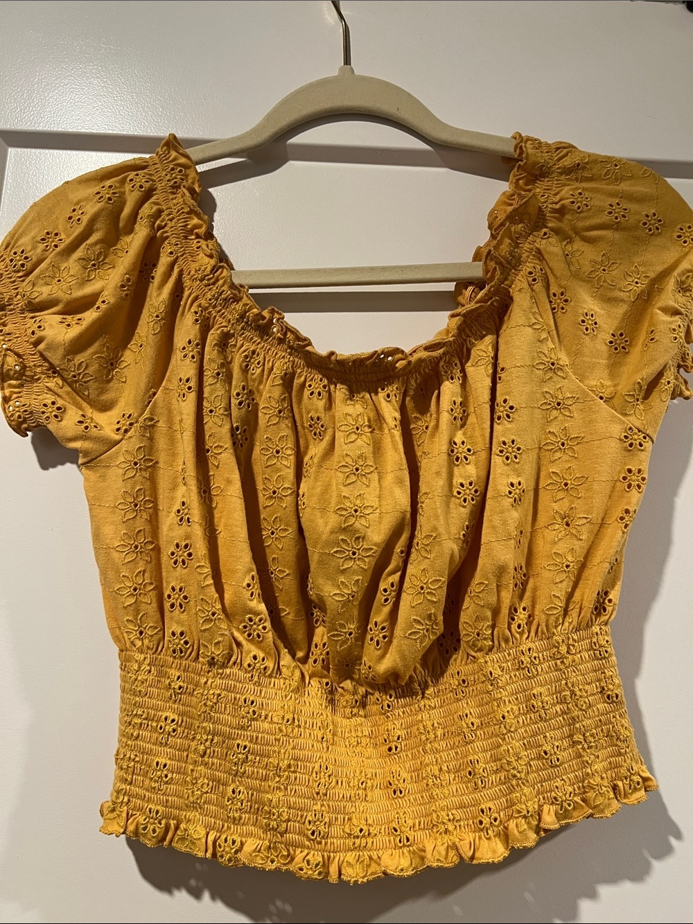 Cleo + Wolf Mustard Yellow Smocked Crop Top